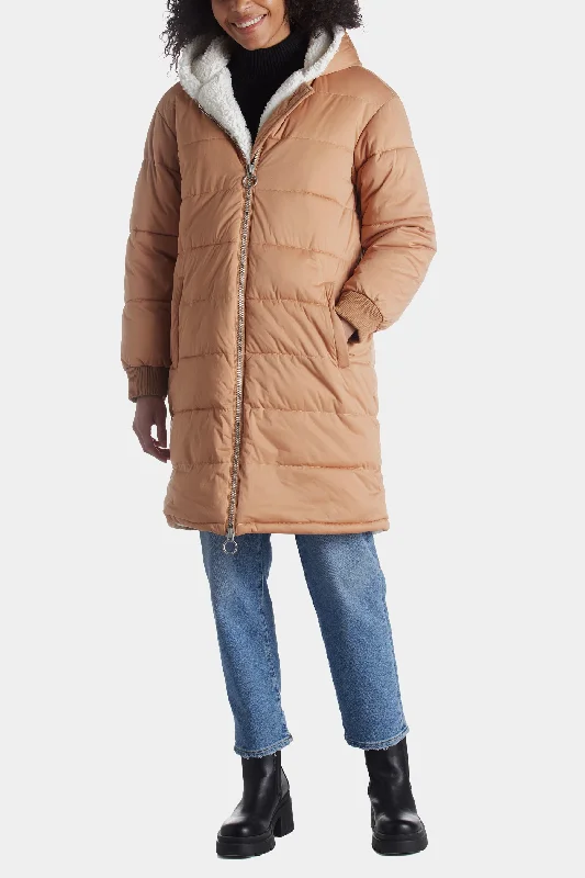 Long Faux-Fur Lined Puffer Coat