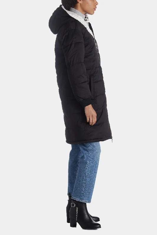 Long Faux-Fur Lined Puffer Coat