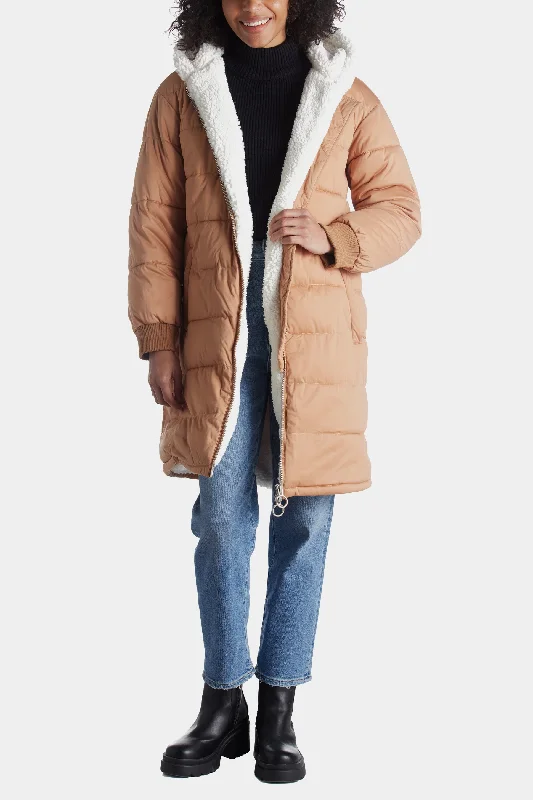 Long Faux-Fur Lined Puffer Coat