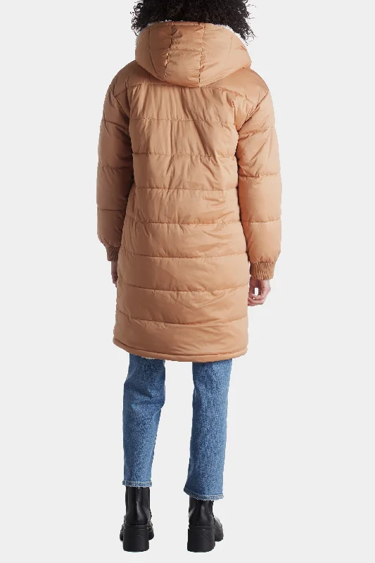 Long Faux-Fur Lined Puffer Coat