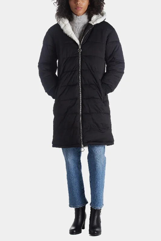 Long Faux-Fur Lined Puffer Coat