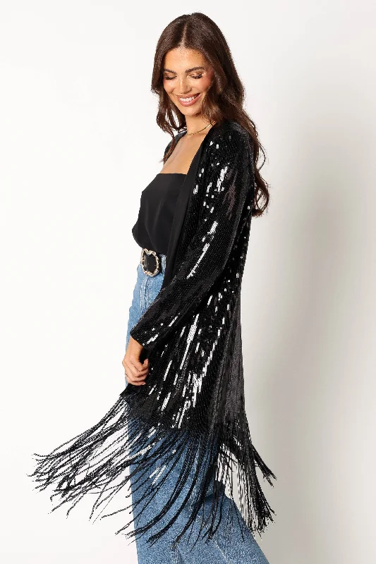 Miriam Sequin Fringe Duster - Black