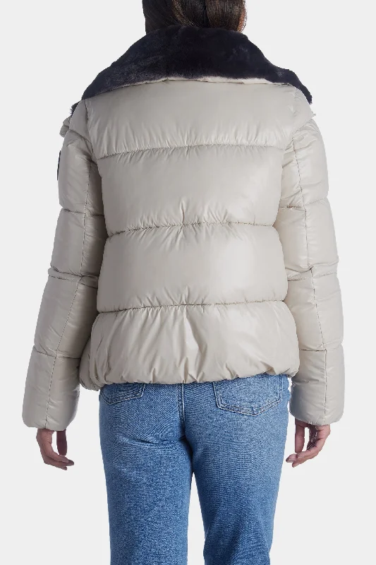 Moma  Funnel Neck Puffer With Faux Fur