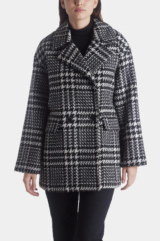 Oversized Wool Blend Plaid Houndstooth Coat