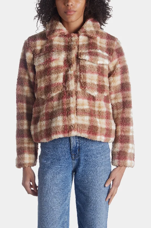 Plaid Faux Shearling Trucker Shacket