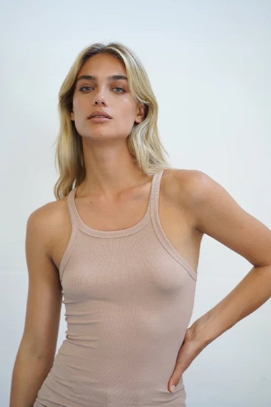 Skinny Racer Ribbed Tank - Nude