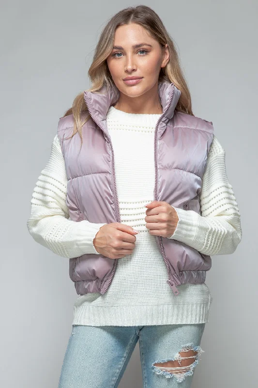 Hot Girl Snobbish Fine Fur Lining Quilted Vest In Lilac Sheen