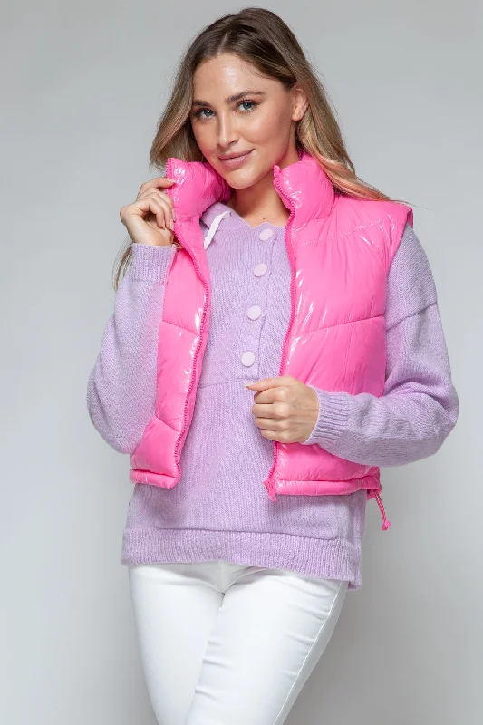 Hot Girl Snobbish Shiny Quilted  Puffer Vest In Hot Pink