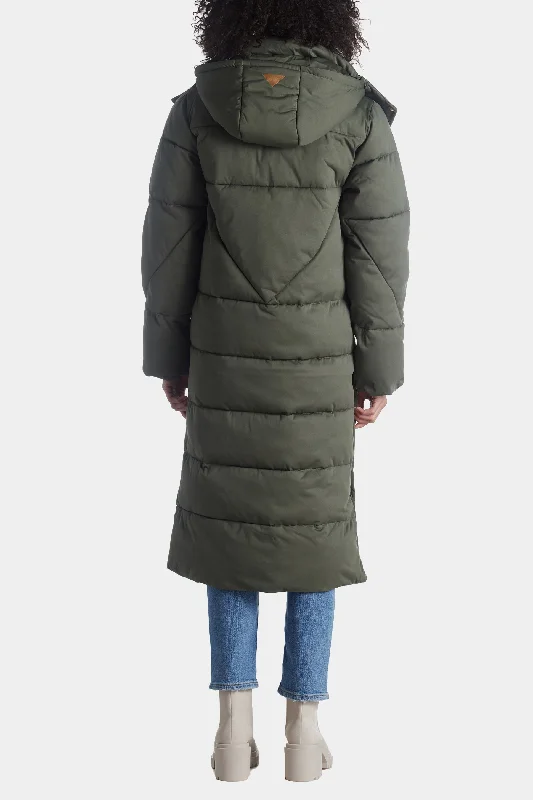 Water-Resistant Knit Longline Puffer Coat