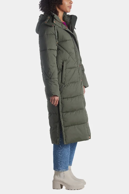 Water-Resistant Knit Longline Puffer Coat